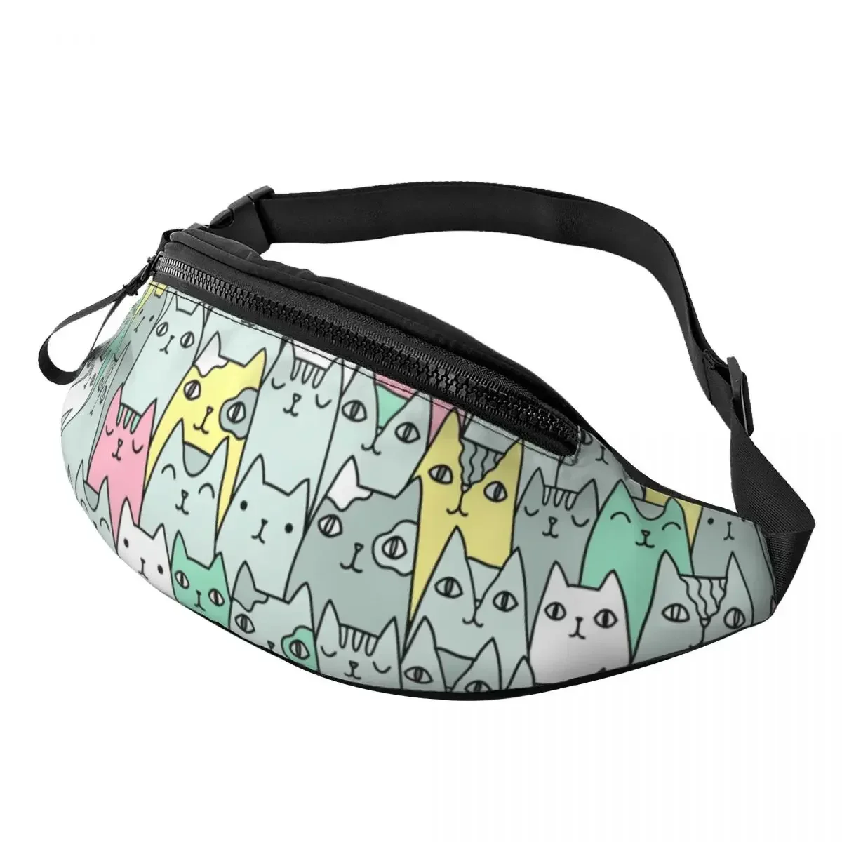 Fashion Cute Colorful Cats Fanny Pack Women Men Adorable Kittens Crossbody Waist Bag for Running Phone Money Pouch