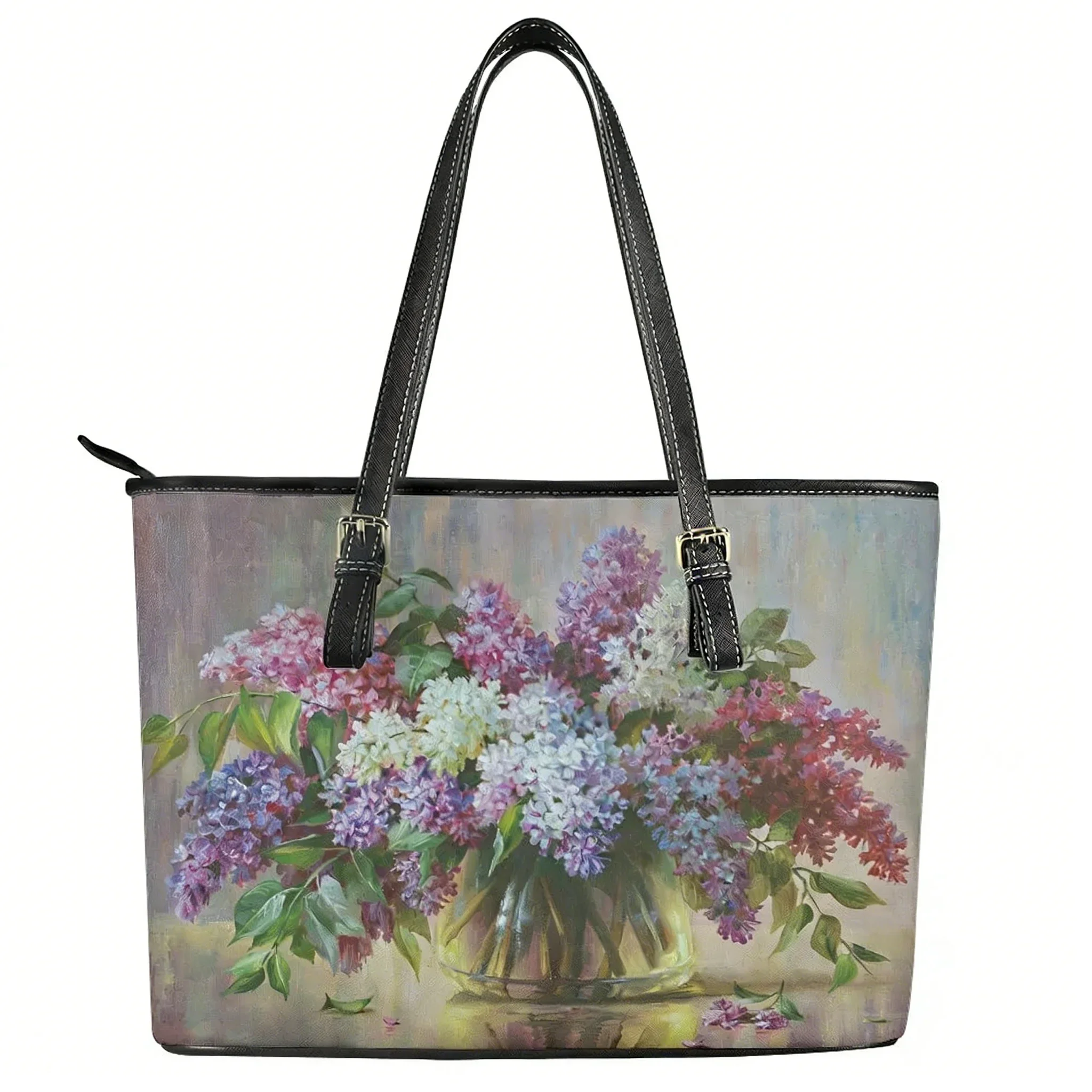 

Floral Print Pattern Custom Handbag Womens Mens Personalized Tote Bag Shoulder Bag Business Leather Purse Travel Bag Gift