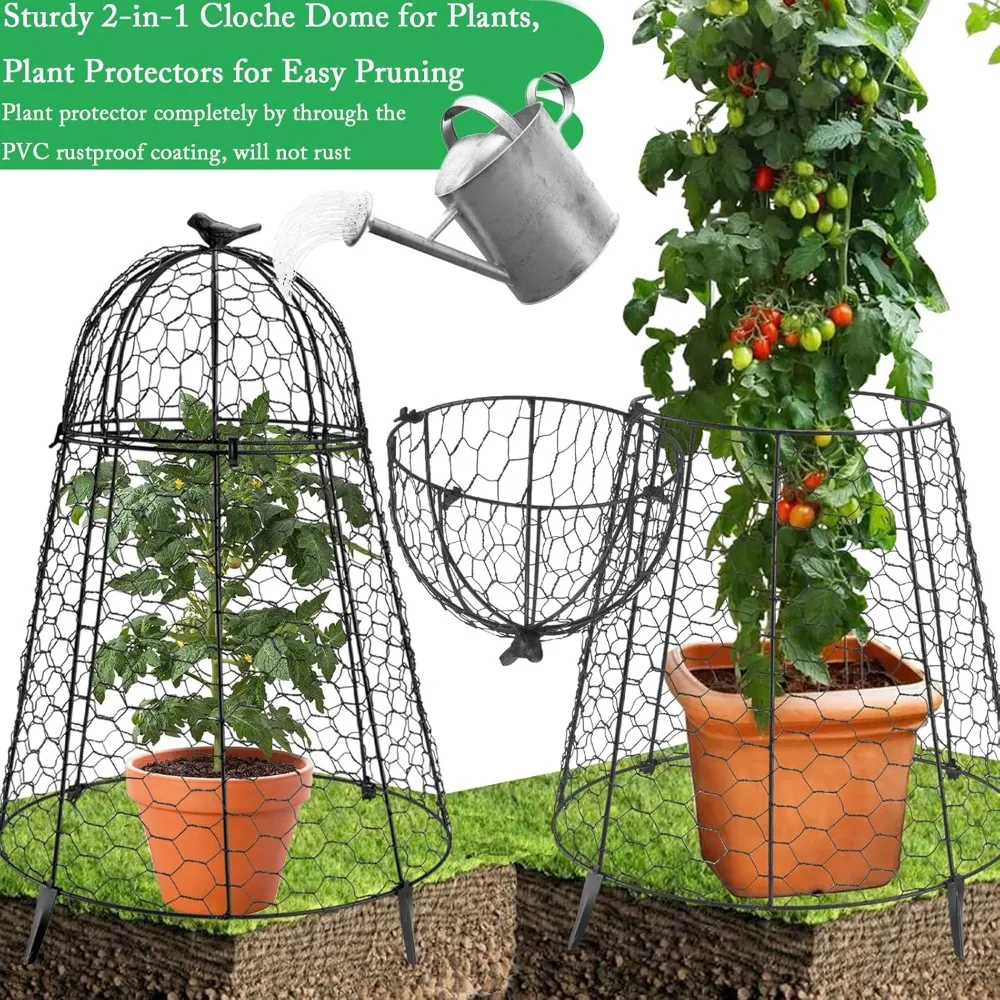 Plant Protector Chicken Wire Cloche 4 PCS, Plant Protectors from Animals, 18.7×12 Inch Large Garden Cloches Plants,Sturdy 2-in-1