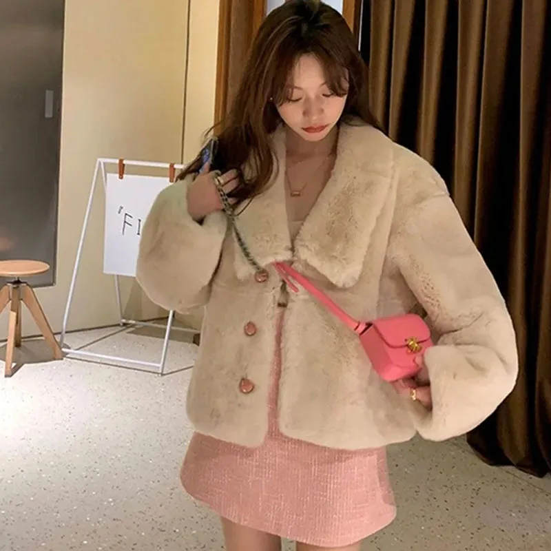 Autumn Winter Female New Casual Thick Fur Coat Korean Women Fashion Plush Tops Outwear 2025 Ladies Long Sleeves Faux Fur Jacket
