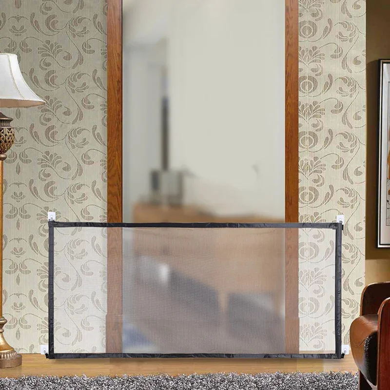 Pet Isolation Barrier Nylon Mesh Pet Divider No Need To Punch Hole Pet Separation Fence Folding Breathable Safety Pet Gate Guard