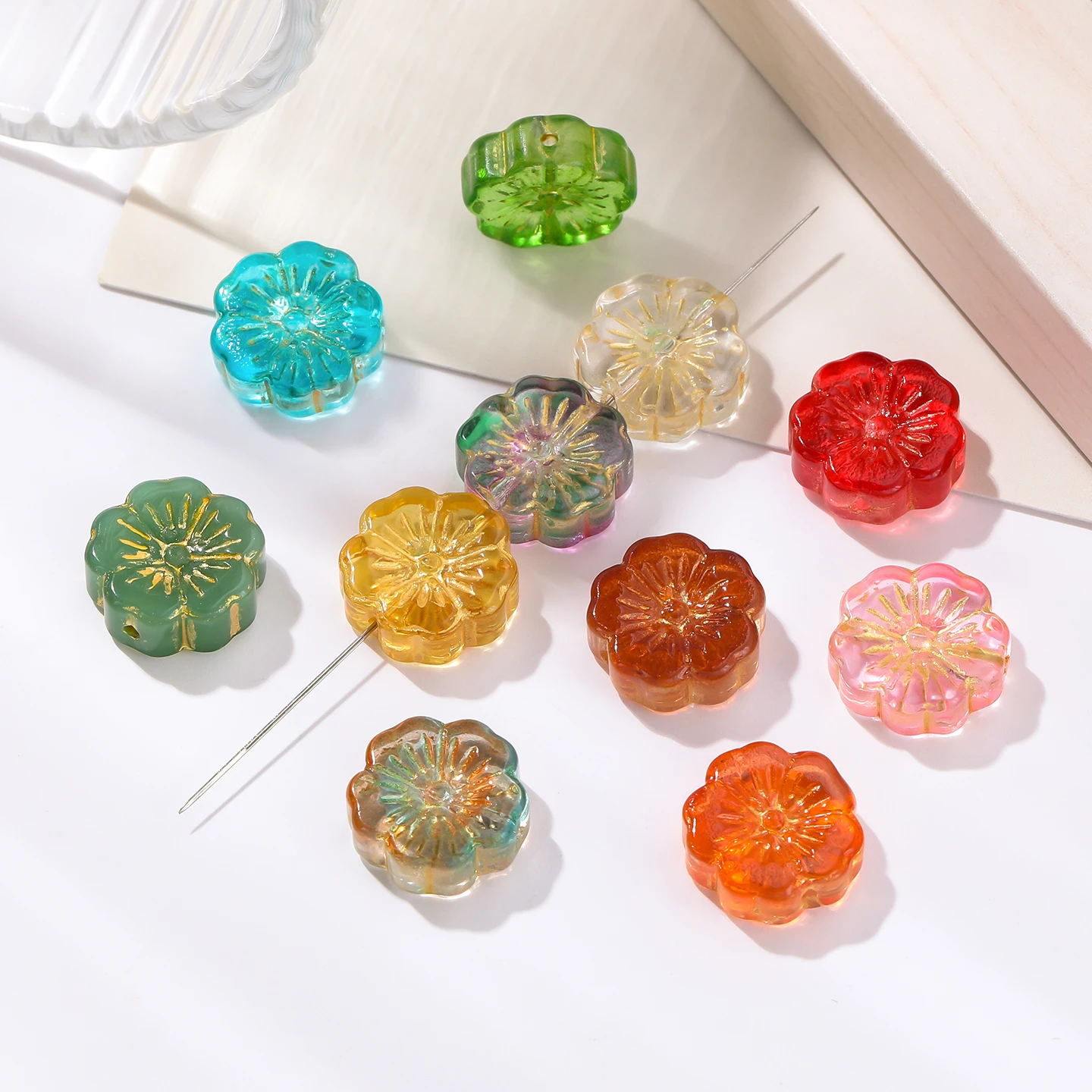 5Pcs Colored Glaze Beads Flower Shape Beads DIY Bracelet Necklace For Jewelry Making Supplies