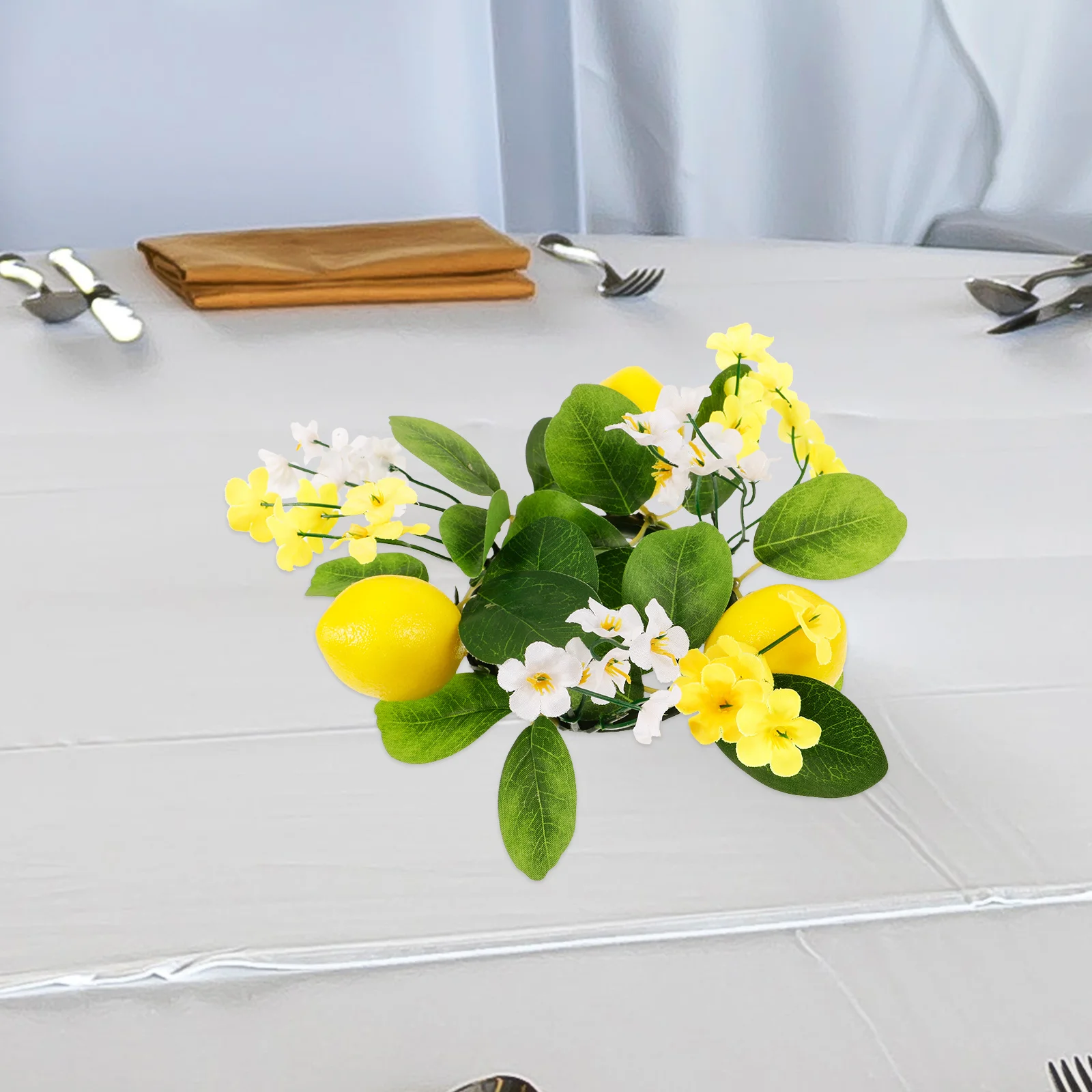 

Simulated Lemon Green Leaf Wreath Hanging Ring Table Centerpiece Pillar Decor Wedding Party Home Decoration