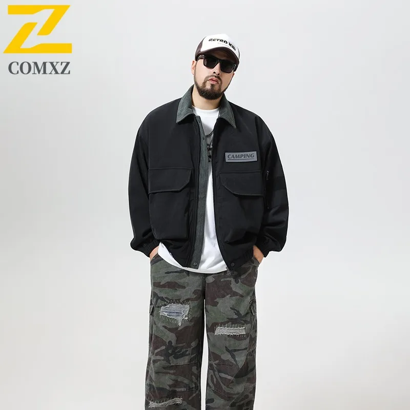 

COMXZ Men Jacket Luxurious Turndown Collar American Fashion Lightweight Coat Premium Streetwear Spring Autumn Motorcycle Jackets