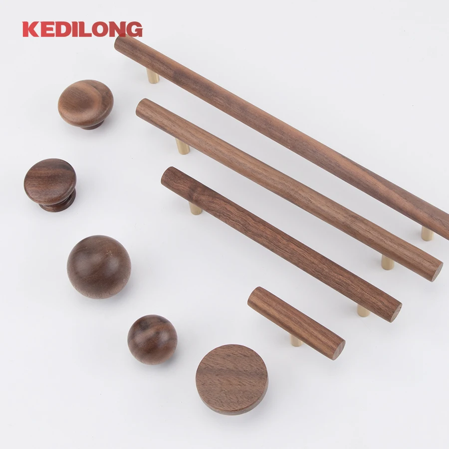 KEDLO Japanse stijl massief houten kinderkamer houten+messing greep houten stijl moderne minimalistische walnoot houten ladegreep - afbeelding 2