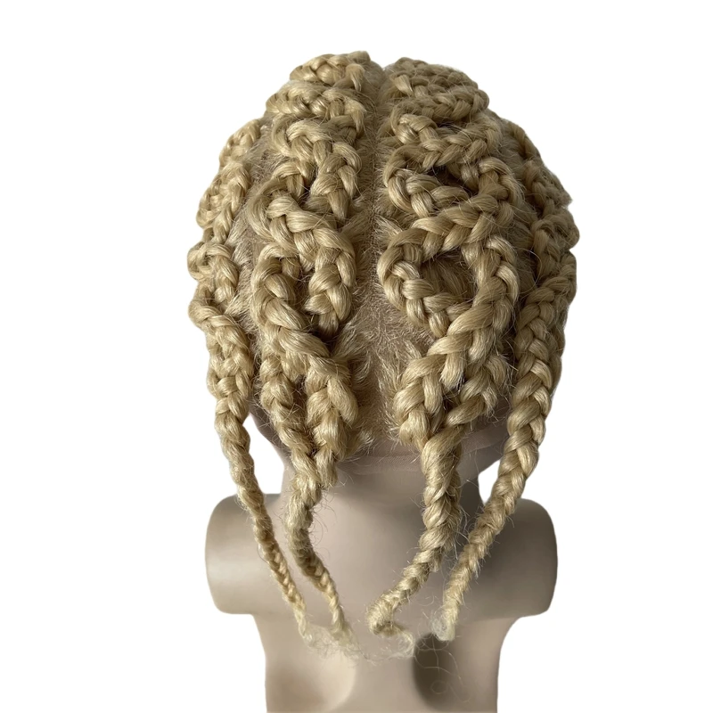 قطعة شعر بشري عذراء برازيلية # 613 شقراء اللون الأفرو كورنو الضفائر كامل الدانتيل الشعر المستعار 8x10 وحدات الدانتيل للرجال السود #1