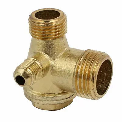 G1/2xG3/8xG1/8 Male Thread 3-Way Air Compressor Non-Return Check Valve Gold Tone