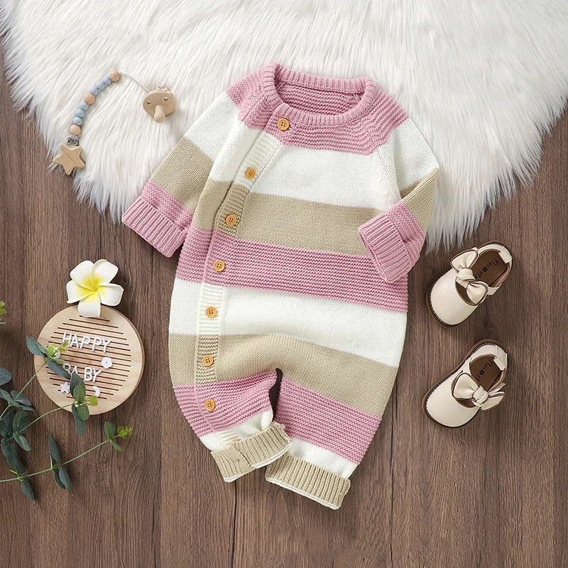 0-18m Newborn Baby Rompers Autumn Winter One Piece Infant Kids Boy Girl Long Sleeve Knit Playsuits Outfits Toddler Clothes