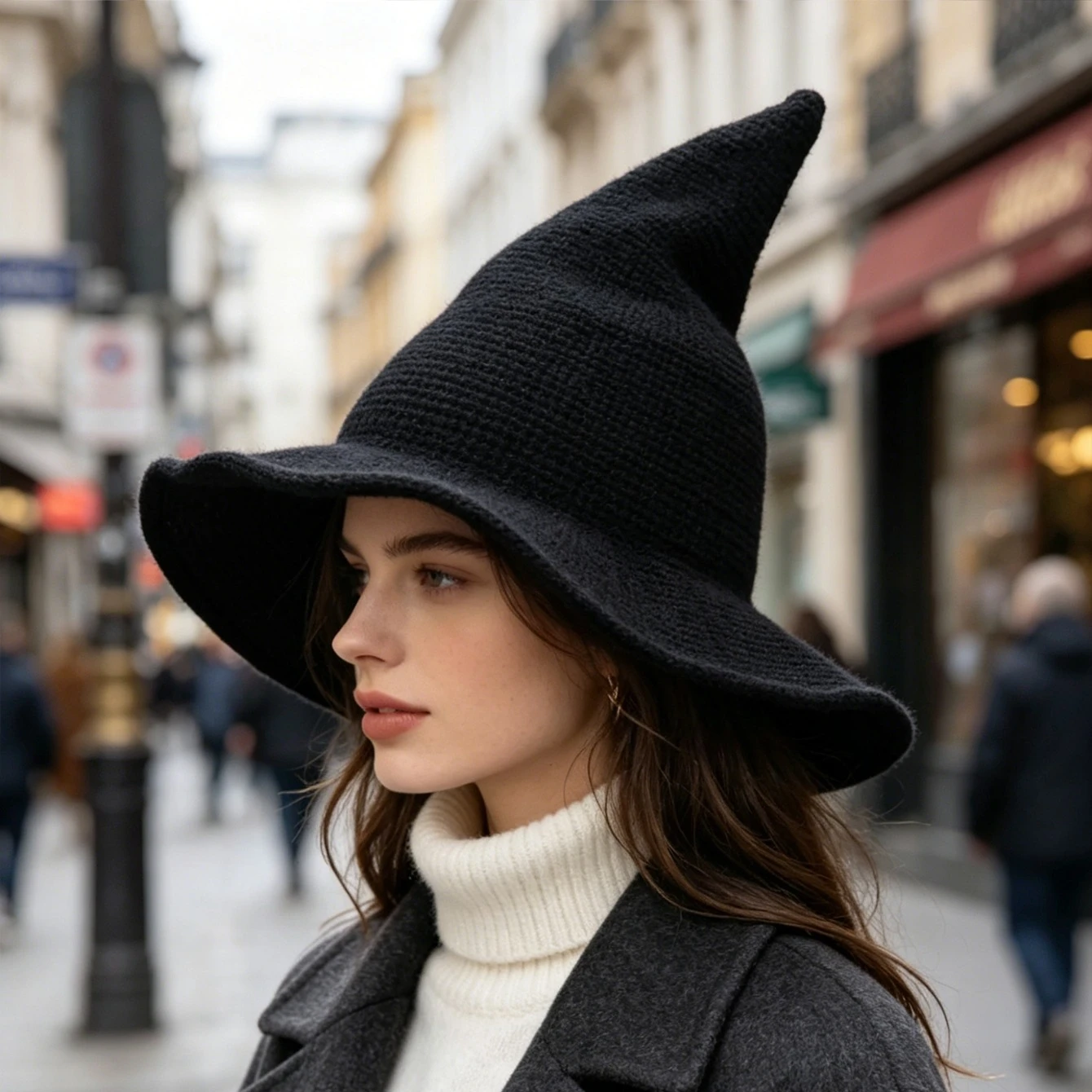 Foldable Knit Witch Hat Pointed Wizard Cap for Halloween Cosplay Quick Dry & Adjustable Ideal for Stage Performance