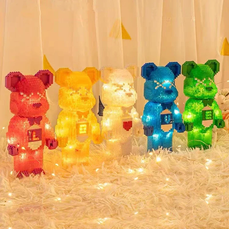 YKO Animal World Love Crystal Bear Heart Drawer Pet Doll Light Mini Diamond Blocks Bricks Building Toy For Children Gift No Box