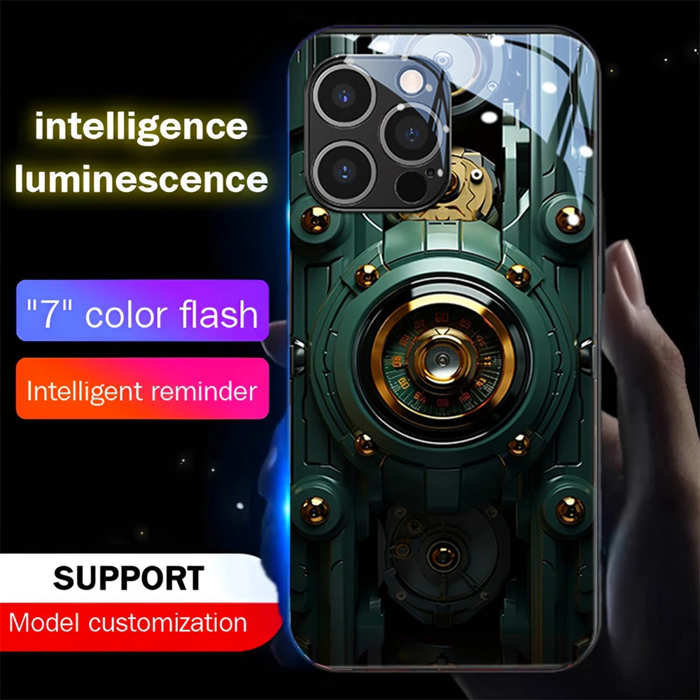 

Electromechanical Lock Design Sound Music Control Led Light Phone Case For Samsung S24 S23 S22 S21 S20 FE Note 10 20 Plus Ultra