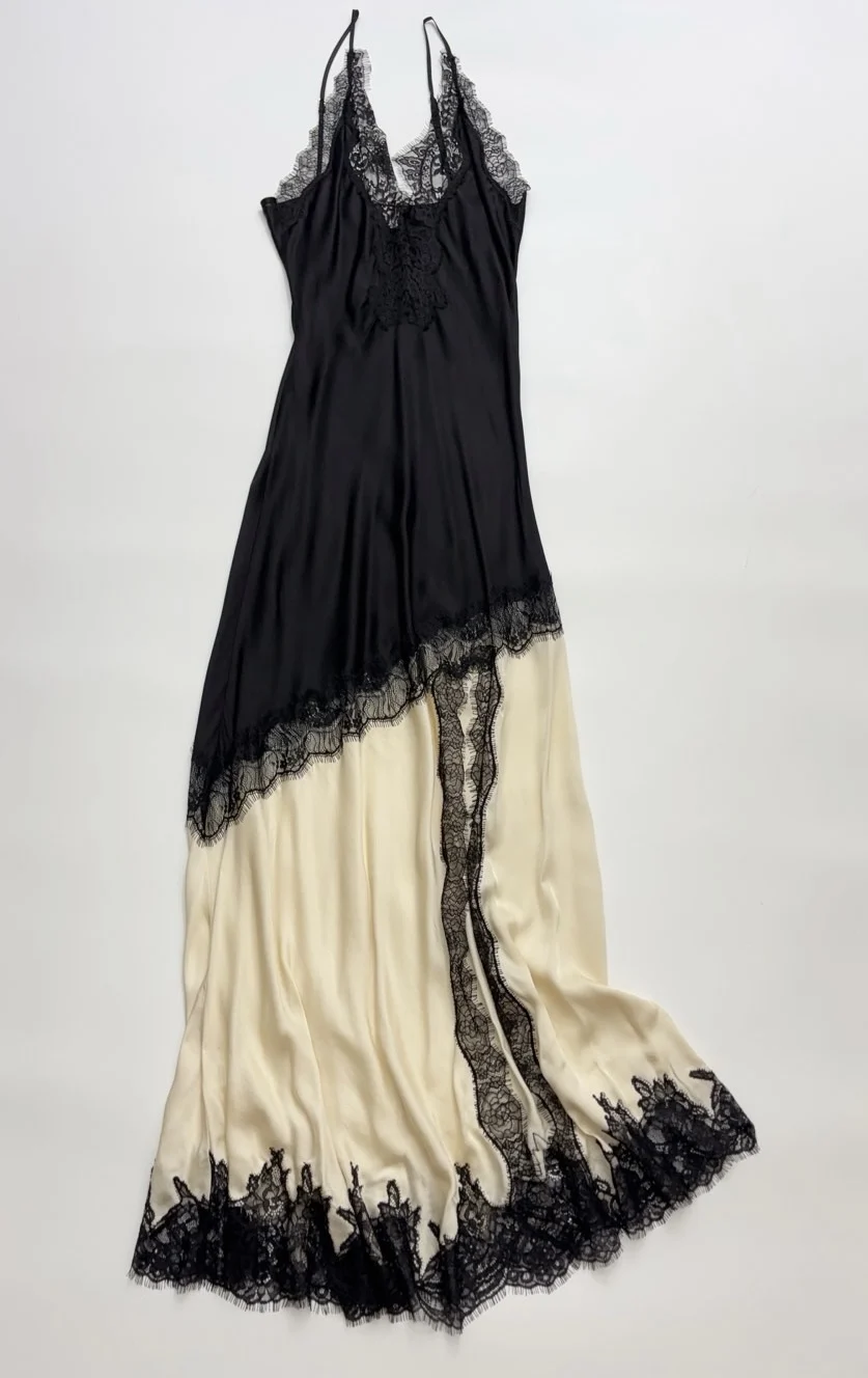 

Australian Design Heavy Embroidery Lace Patchwork Silk ter Top And Satin Skirt Women's Faion Spring Season Pure Color