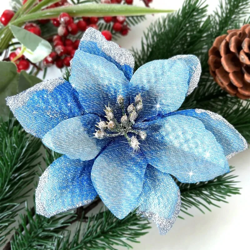 10 Stücke Künstliche Blumen Weihnachtsdekoration 13 CM Weihnachtsbaum Anhänger Ornamente für Home Room Decor Navidad Neujahr 2025 Girlande – Detail 11