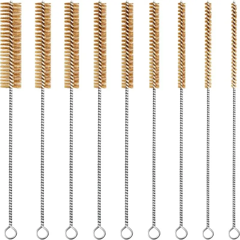 A74E-Brass Wire Brush Set 9Pcs Round Wire Brushes Tube Cleaning Brush 12