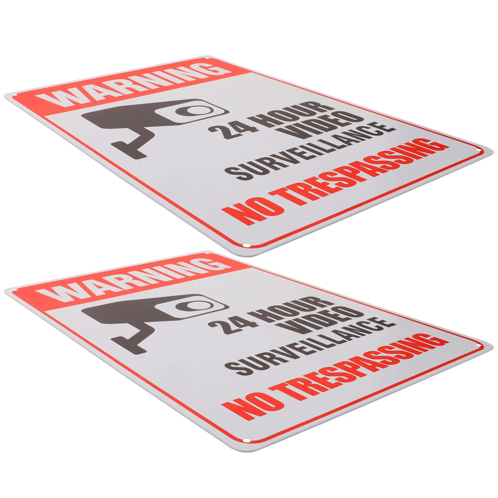 2pcs-metal-no-trespassing-warning-sign-bright-color-clear-pattern-24-hour-video-surveillance-security-camera-safety-sign