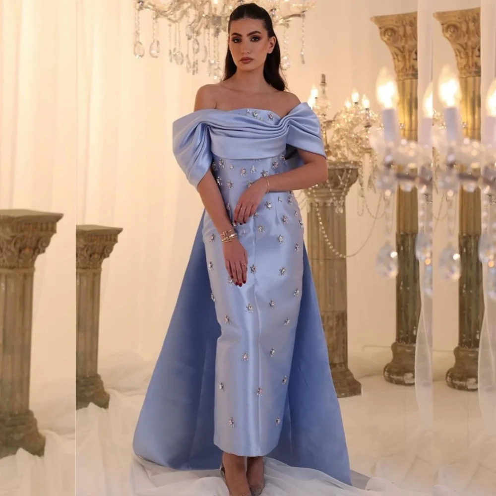 

Customized High Quality Charmeuse Sequined Pleat Straight Off-the-shoulder Midi Dresses Bespoke Occasion Sexy