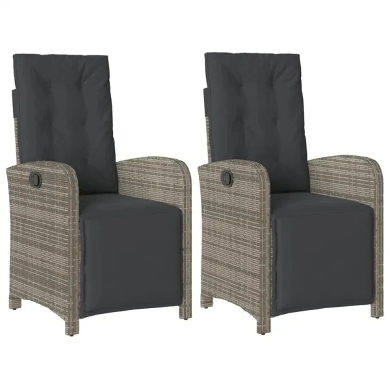 2 PCS  Patio Lounge Chairs Patio Living Room Rattan Chair Comfortable and Durable with Footstool Gray Outdoor Patio Rattan Chair