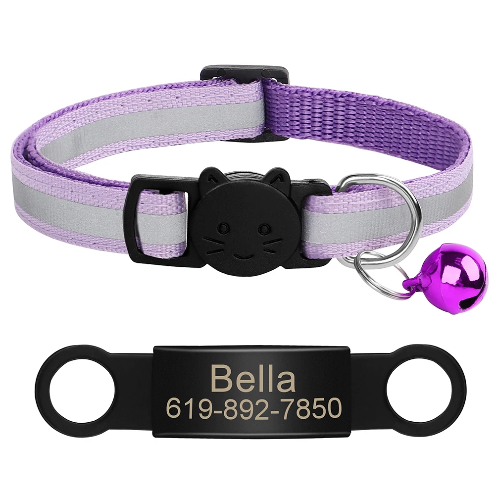 Aangepaste kattenhalsband Reflecterende kattenhalsband Gratis gegraveerd Puppy Kitten Huisdier ID Naambordketting met bel Anti-verloren voor katten