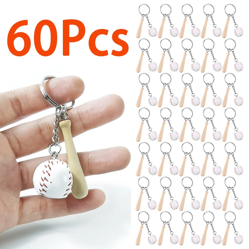 

60Pcs Baseball Wooden Keychains Sport Car Key Chain Souvenir Gifts for Women Men Hanbag Pendants Keyrings DIY Accessories