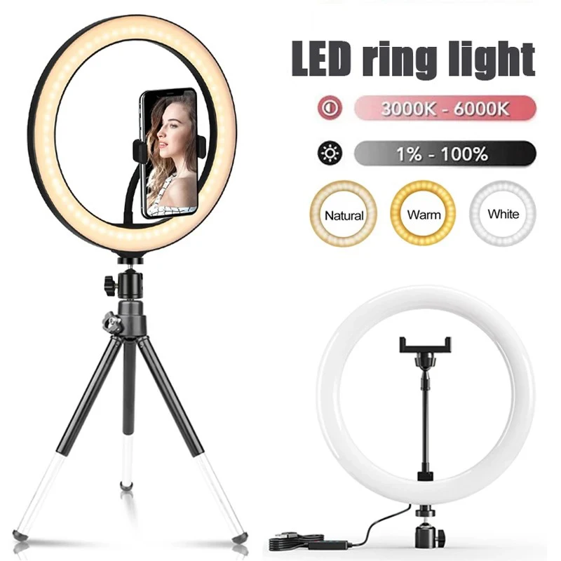 

LED Selfie Ring Light Dimmable 33cm Photography Remote Lamp with Mini Tripod Phone Stand for Tiktok Makeup Video Live Fill Lamp