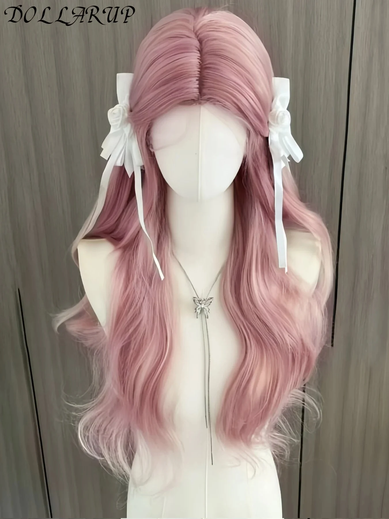 JKL الوردي شعر مستعار طويل متموج بيروكات صناعية الجزء الأوسط شعر مستعار موجة طبيعية مقاومة للحرارة تأثيري شعر مستعار يومي مناسبة للنساء #2