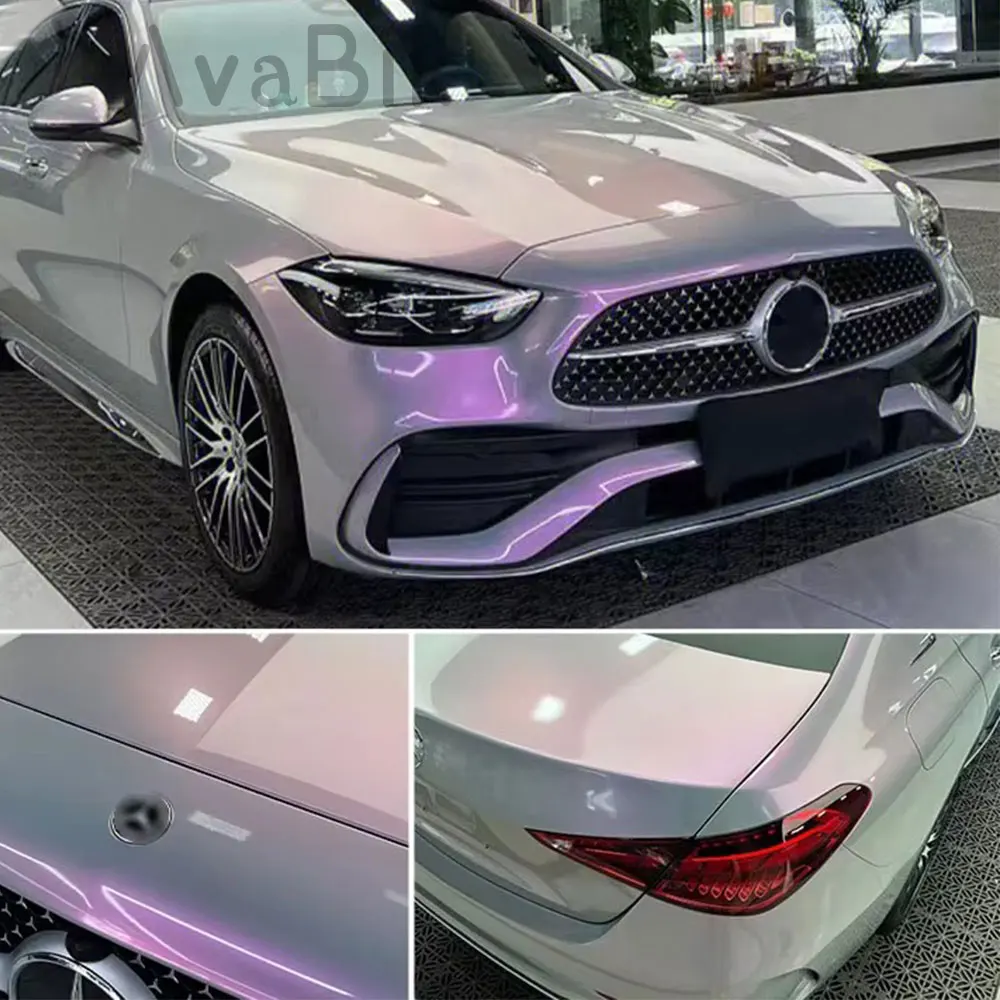 ملصقات السيارات رمادي إلى أرجواني لؤلؤي جسم السيارة فيلم DIY ذاتية اللصق الحرباء الفينيل التفاف ملصق مائي ورقة فقاعة الهواء الإصدار