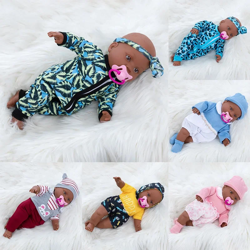 40cm America Black Skin Dress Up Simulation Reborn Baby Cotton Body Reborn Doll Children Toys One-piece Doll