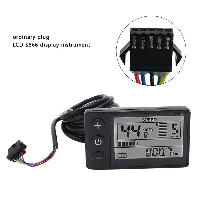 

Electric Bike LCD Display Meter Panel with Waterproof/SM Plug Controller Accessory - 24V 36V 48V S866 Refitment