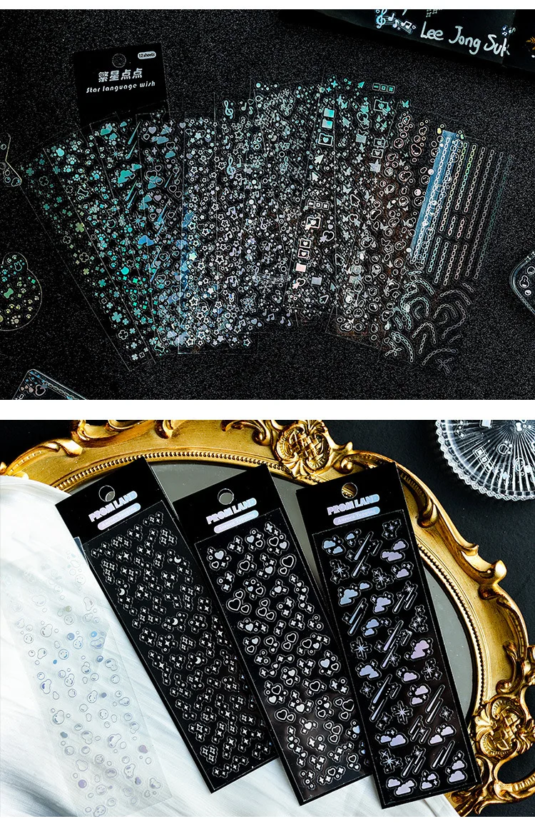 Korea schöne kleine glänzende Sterne Aufkleber ändern Farbe Musik Blume Schmetterling klar Hologramm Dekor DIY Album Notebook Aufkleber – Detail 7