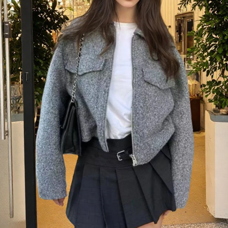 

New Women's Fashion for Autumn and Winter Street Fashion Tweed Cropped Jackets with Lapels and Woolen Coats