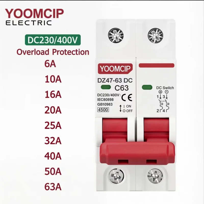 Yoomcip Air Switch Miniature Circuit Breaker DZ47 2P DC Household 6/10/16/20/25/32/40/50/63a Air DC Switch DZ47 breaker