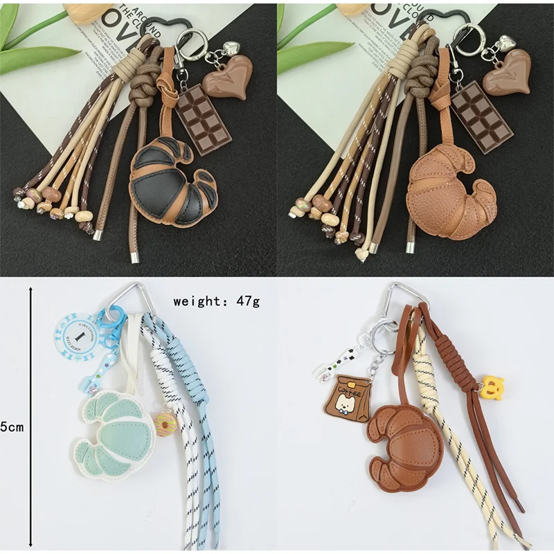 

Delicacy Croissant Braided Rope Bag Pendant Creative Diy Luggage Pendant Hanging Ornaments Key Chain Cute Bag Charm Accessories