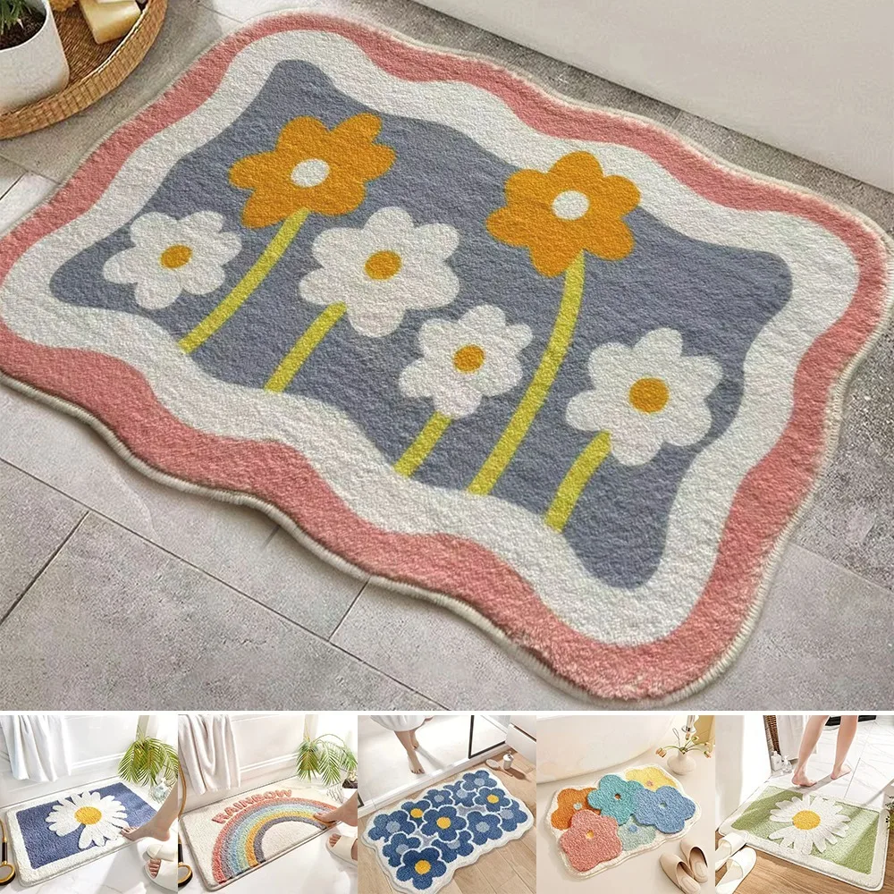 

Floral Entrance Door Mat for Bedroom Living Room Super Absorbent Kitchen Carpets Non-Slip Bathroom Floor Rugs Machine Washable