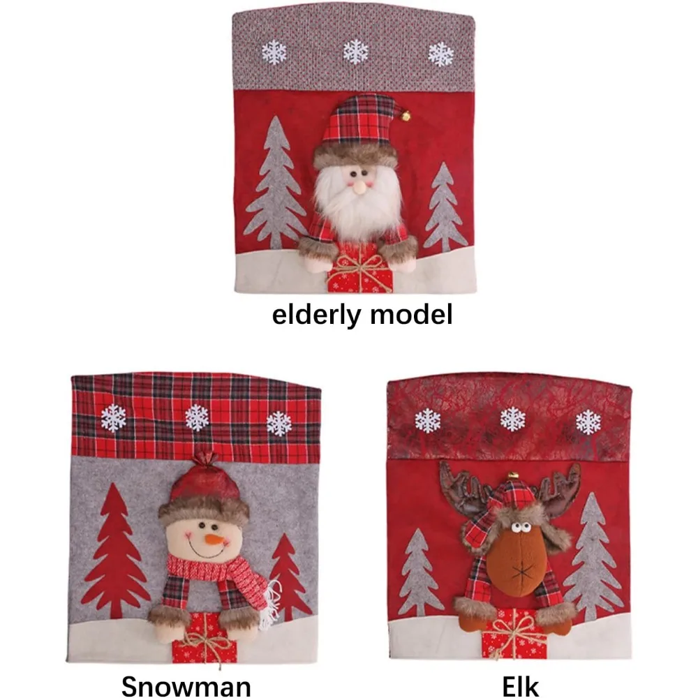 Christmas Chair Back Cover Set of 6 Santa Claus Snowman Elk Chair Covers Dining Chair Slipcovers for Kitchen Holiday Festival