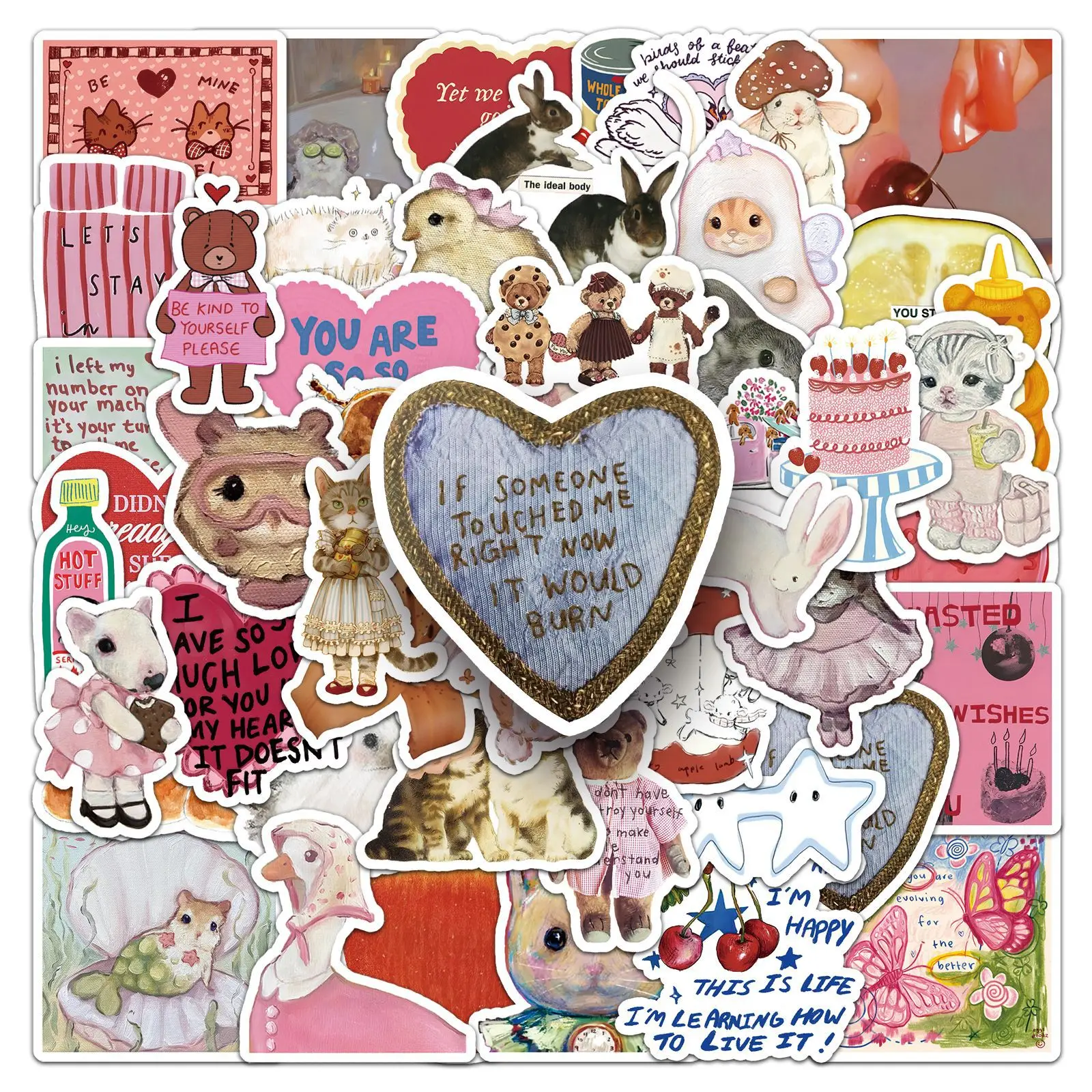 50 Pcs Vintage Tee Graphics Stickers Whimsical Retro Decals Waterproof For Wall Phone Tablet Water Bottle DIY Craft