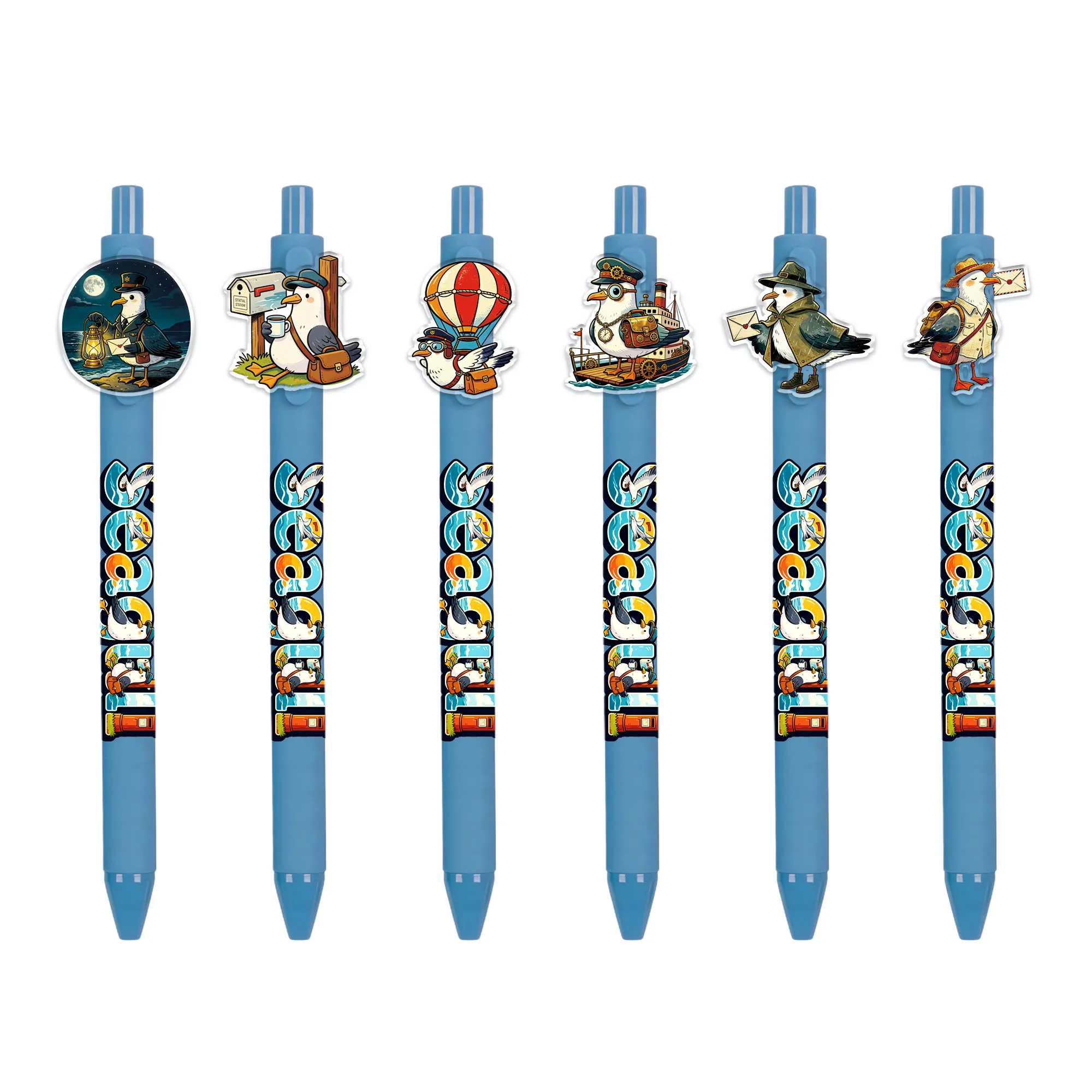 

12pcs Creative Retro Postman Seagull Theme Press Ballpoint Pen Writing Smooth Black Ink Student Writing Gift Pen