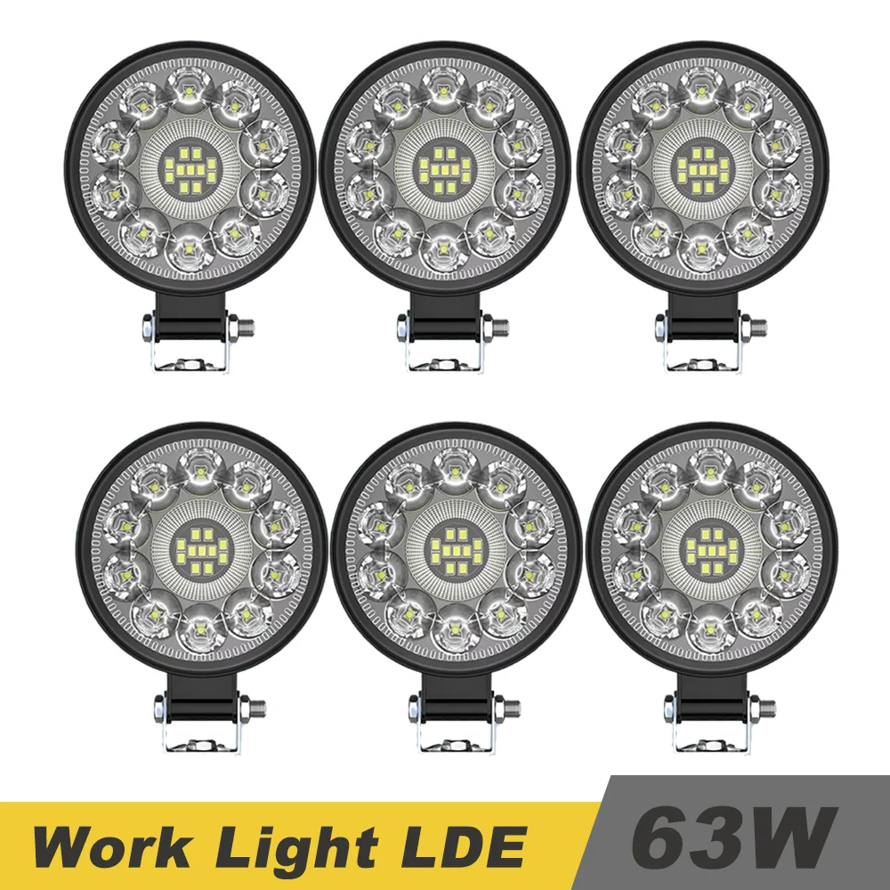 

Автомобильный светодиодный рабочий фонарь 63 Вт 3-дюймовый круглый 21 светодиодный прожектор Вспомогательный свет Модификация внедорожников Светодиодные фары 12 В 24 В