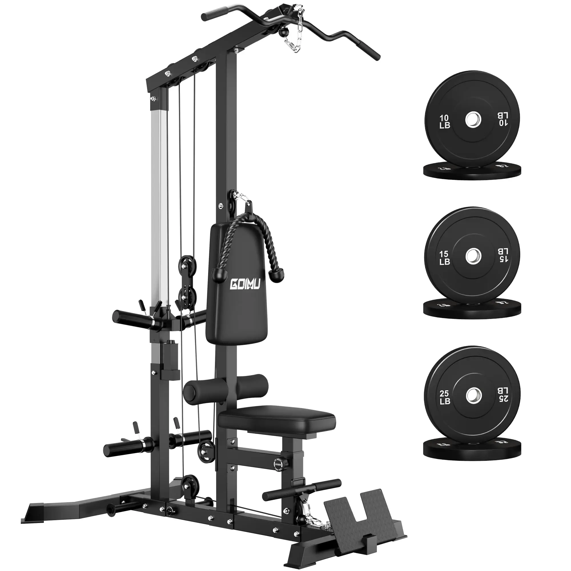 LS01 LAT Pulldown Machine, LAT Row Cable Machine with AB Crunch, LAT Tower with Cable Row Attachments, 3 in 1 Pulley