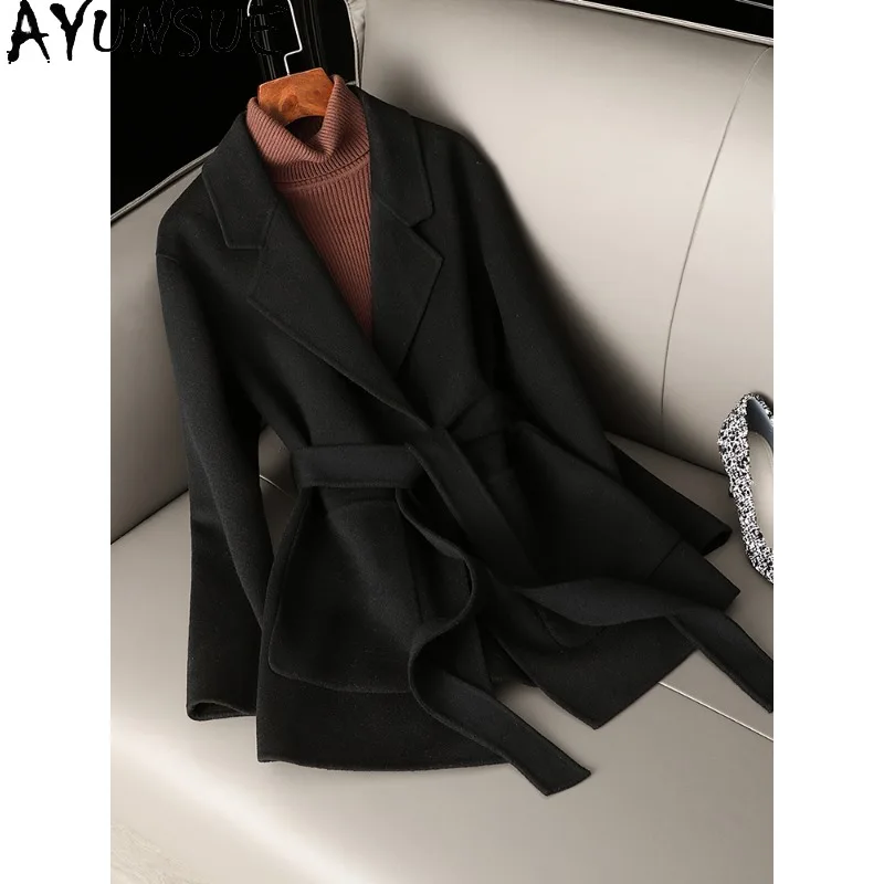 

AYUNSUE 100% Wool Coat Short 2025 Double-faced Wool Coats Woman Winter Clothes Korean Style Woman Clothing Elegant Manteau Femme