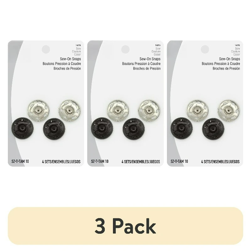 

(3 pack) Size 10 Sew-On Snaps for sewing, clothing repair, and crafting, 4 Count