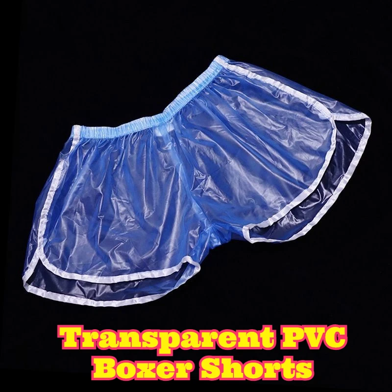 Mens PVC Boxer Shorts Transparent Waterproof Windproof Loose Sport Casual Plastic Bottoms Sexy Relaxed Running Wear Lightweight