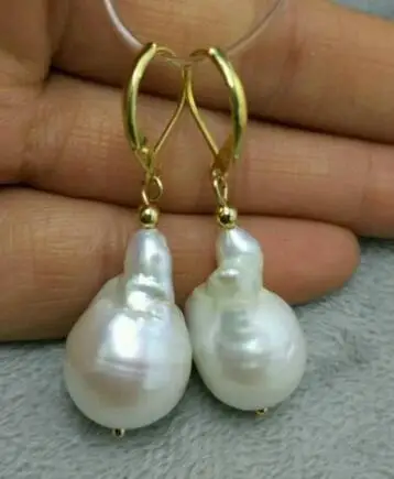 

Wholesale price ^^^Huge 14X18MM AAA natural baroque white pearl earrings