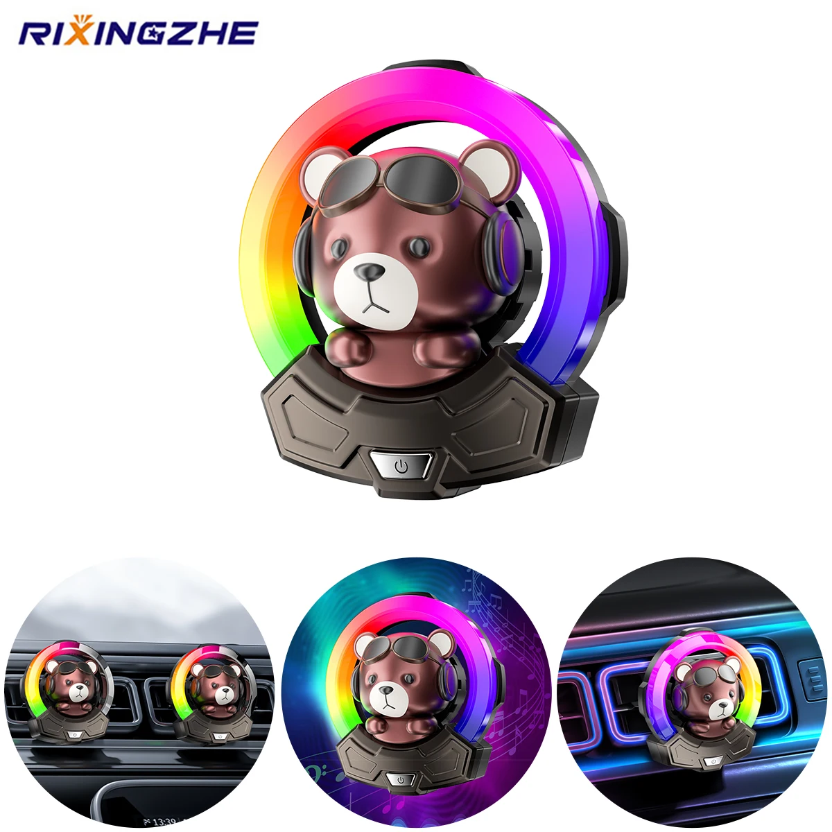 

Cute Bear Car Air Freshener Outlet Decorations Rhythm Car Interior Ambient Light Aromatherapy Aroma Vent Fragrance Diffuser