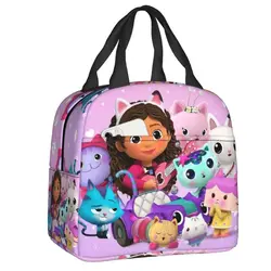 Cartoon Gabbys Dollhouse Insulated Lunch Bags for School Office Gabby Mercat Leakproof Thermal Cooler Lunch Box Women Kids