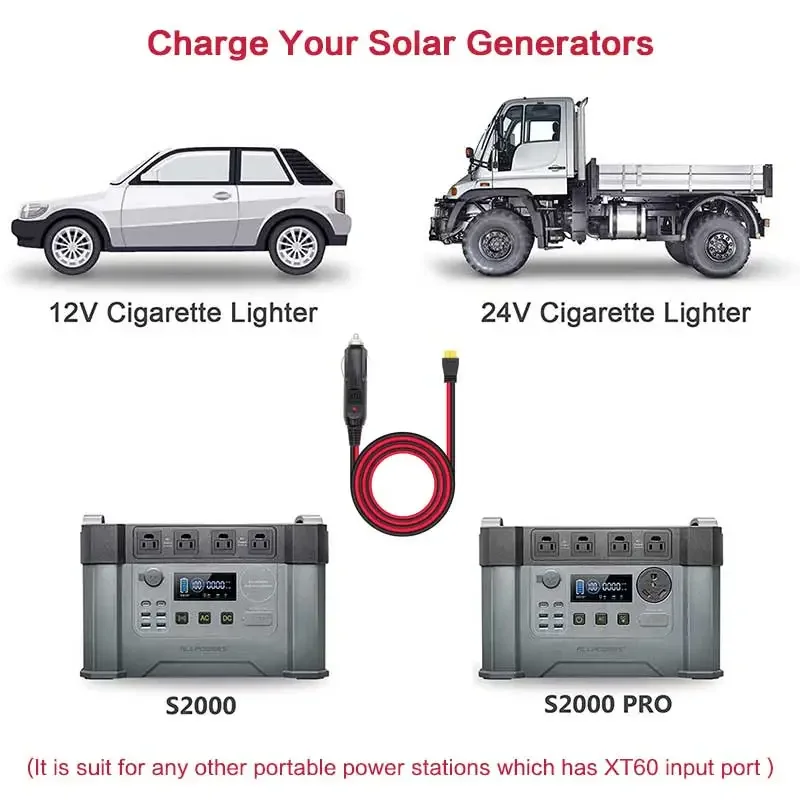 XT60 Female to Car Cigarette Lighter Plug 12V 24V Cable for ALLPOWERS R600 Bluetti EB55 Anker 757/767 Ecoflow Delta/River etc.