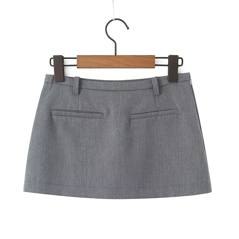 YENKYE Y2K Low Waist Mini Skirt With Short Lining Women Gray Black Summer A Line Skirts Party