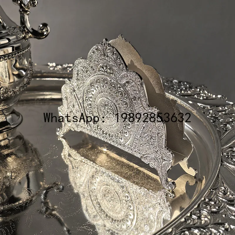 

ZWJ medieval style electroplated silver vertical tissue holder hotel restaurant square tissue paper storage niche decorative