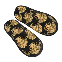Elegant  Chic French Golden Haired House Slippers Bedroom Mythological Greek Medusa Cozy Household Fur Slides Slippers Anti Slip