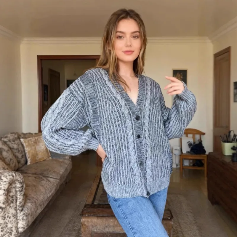 

Boho Distressed Knit Cardigan for Women Color Blend Yarn with Billowy Sleeves for Festival Wear and Casual Chic Style