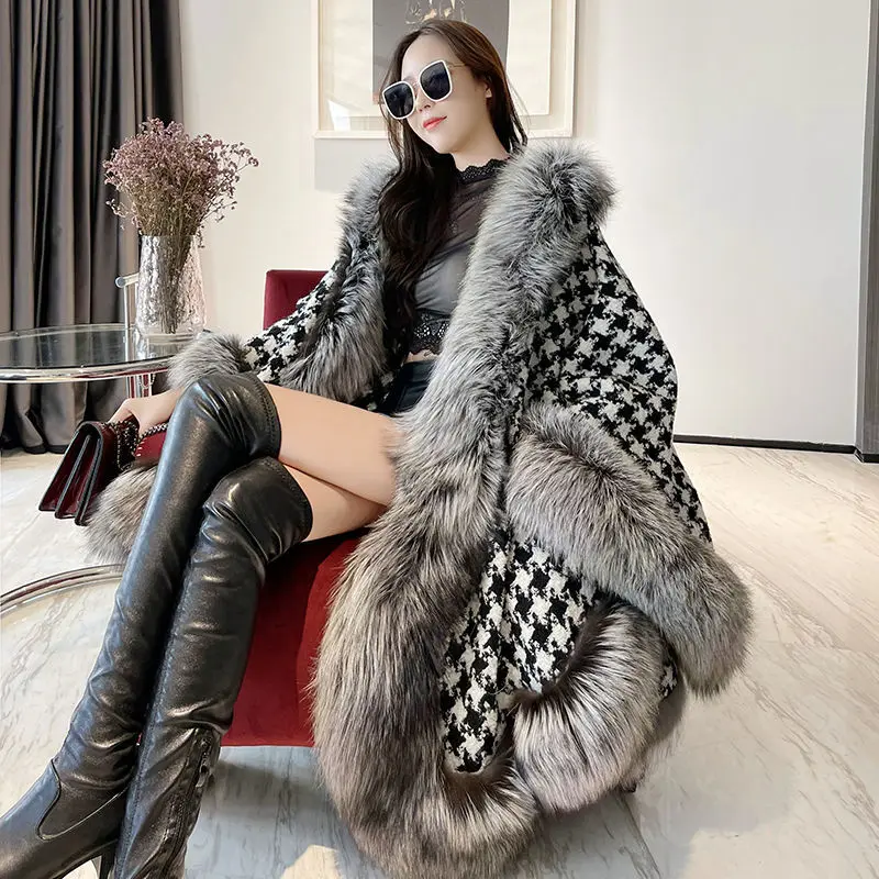 Cashmere Coat Women 2024 New Winter New Cloak High-Grade Double-Sided Woolen Flocking Fake Fur Shawl Fur Coat Female T311